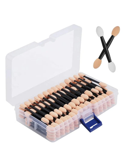Wholesale 50/100/200pcs length factory eyeshadow sponge  eyeshadow disposable double-sided container brush applicators including