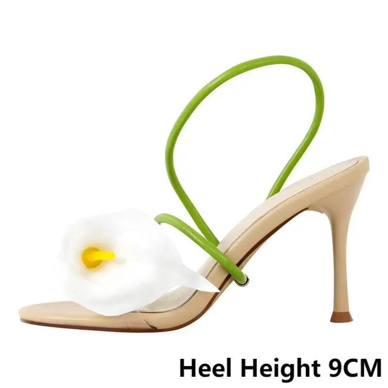 Onlymaker Women Open Toe Elegant Calla Lily Flower Sandals Wedding Heels Dressy Slingback Kitten Heel Summer Strappy Sandals