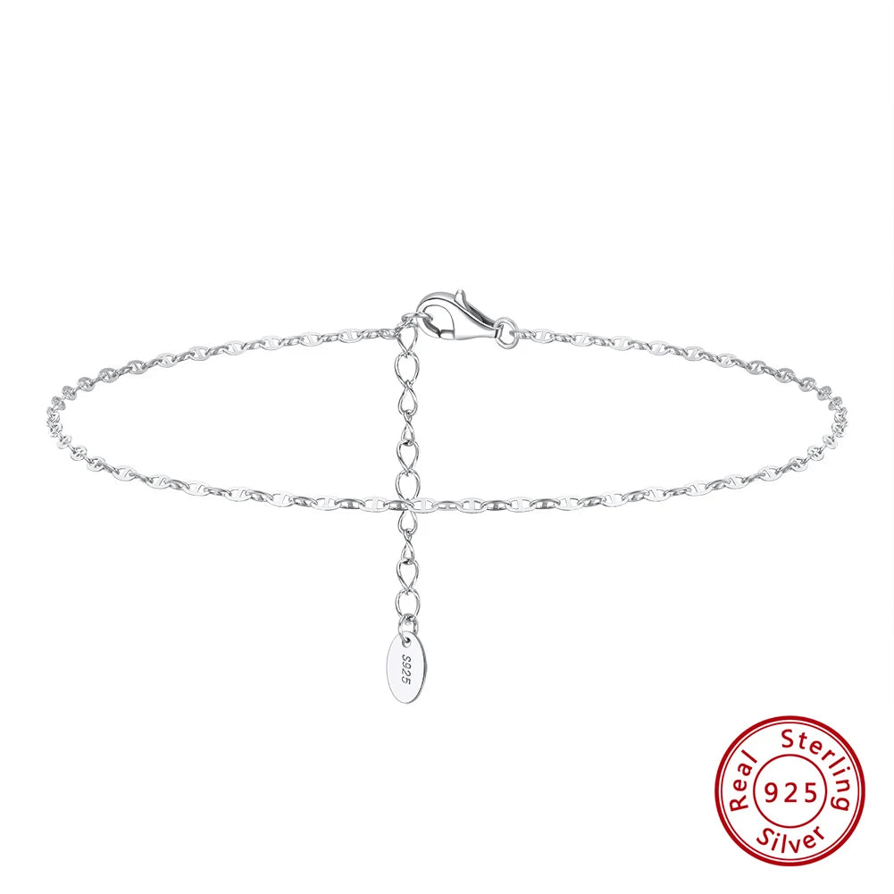 Rinntin Italian Sparkle Mirror Link Chain Anklet Women's 925 Silver Summer Foot Chain Bracelet Fashion Ankle Straps Jewelry SA29