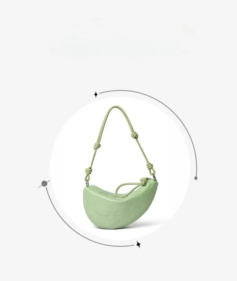Fashionable Genuine Leather Saddle Bag, Top-grain Cowhide Dumpling Bag, High-end and Versatile Single-shoulder Crossbody Bag