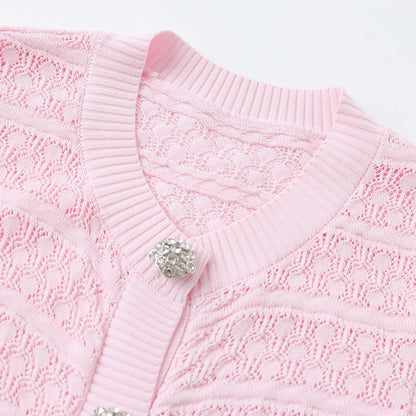 ZJYT New Summer Women's Sleeveless Knit Dress Elegant Sweet Pink Casual Party Mini Short Dresses Female Knitwears with Buttons