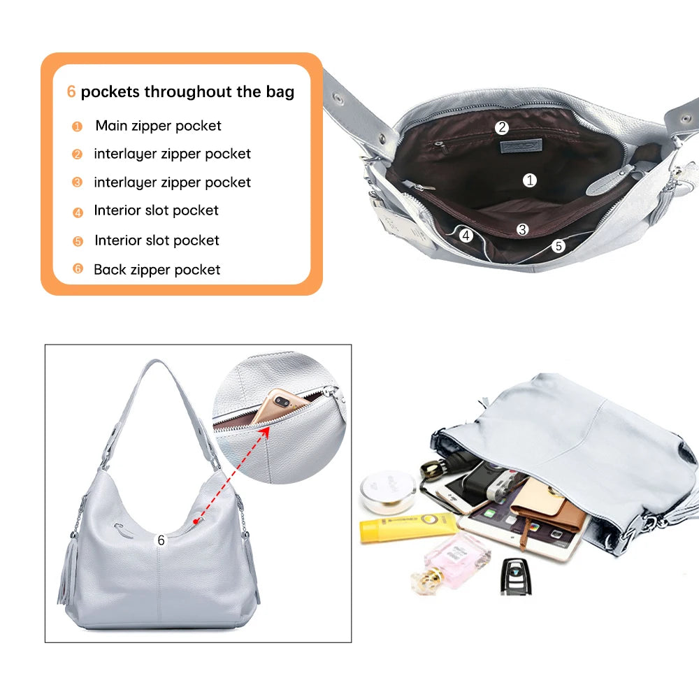 Zency 2026 New Fashion Soft Real Genuine Leather Tassel Women Handbag Elegant Ladies Hobo Shoulder Bag Messenger Purse Satchel