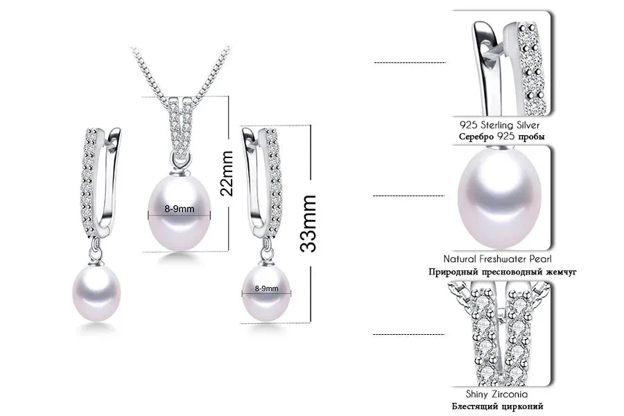 YWYC Horseshoe 8-9mm Rice Freshwater Pearl Earrings&Necklaces Jewelry Set for Women 925 Sterling Silver 45cm Pendant Necklace