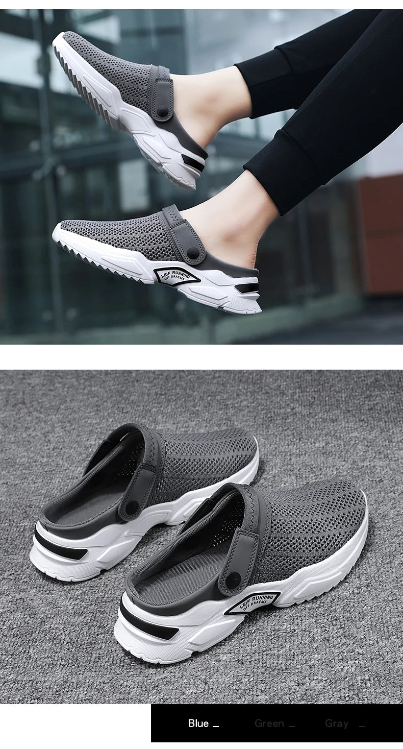 2025 Men Summer Sandal Mesh Mules Breathable Padded Beach Flip Flops Shoes Solid Flat Bath Slippers Outside Men Slippers Zapatos