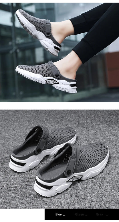 2025 Men Summer Sandal Mesh Mules Breathable Padded Beach Flip Flops Shoes Solid Flat Bath Slippers Outside Men Slippers Zapatos