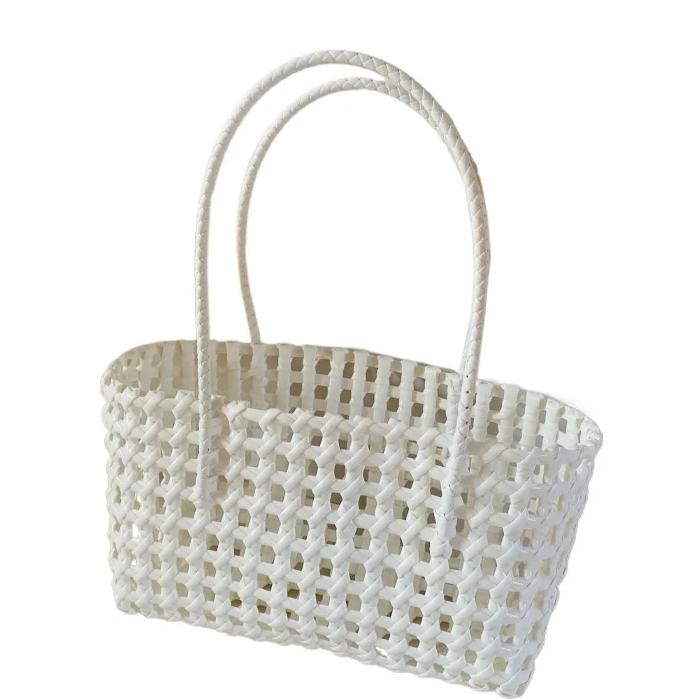 Plastic Hollow Weave Bag Countryside Style Large Capacity Beach Tote Bag Bohemian Style Bucket Bag Woman PVC Handbag Girls