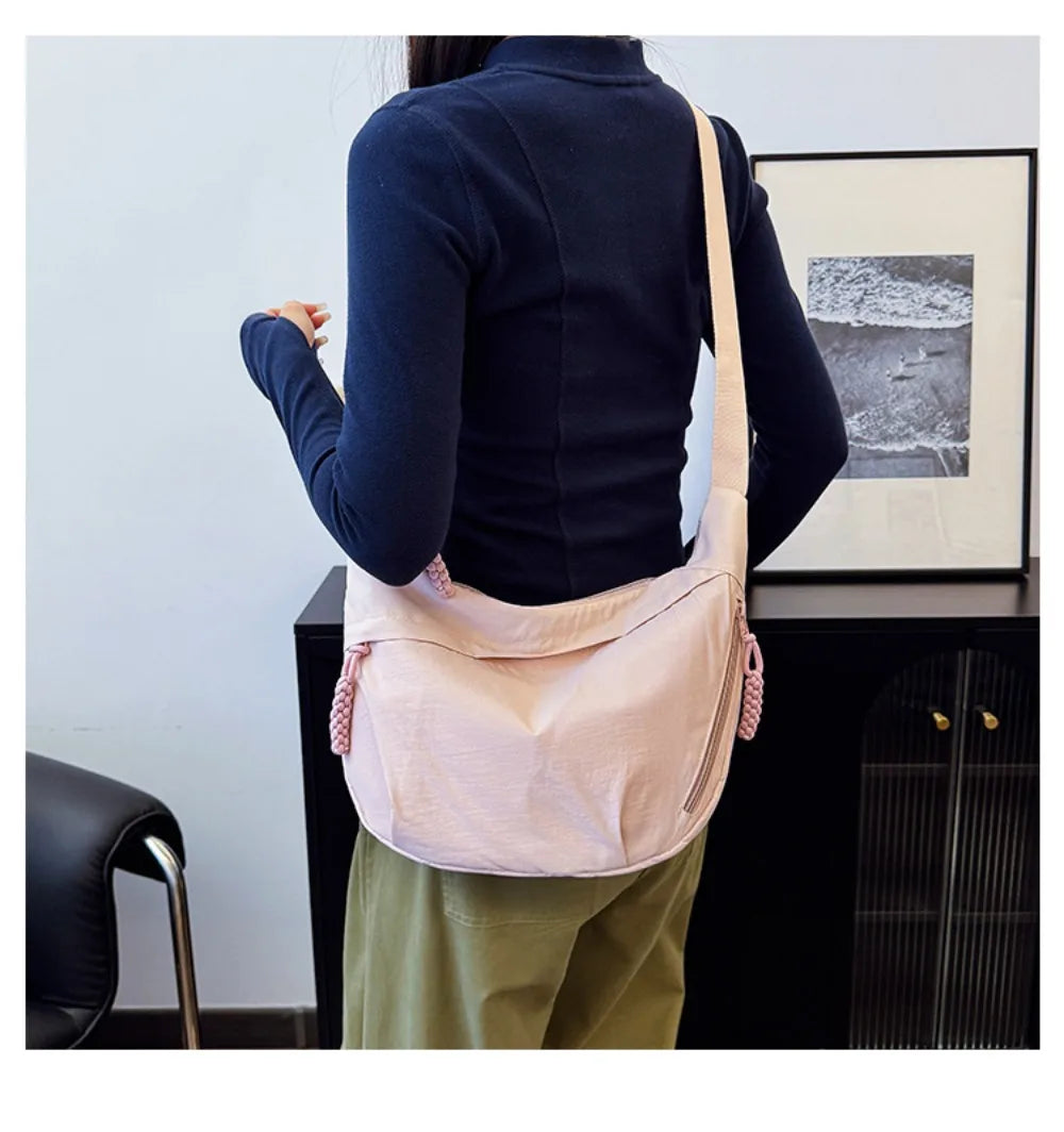 Casual Canvas Crossbody Bags Korean Simplified Large Capacity Sports Hobos Bag Solid Color Lightweight Dumpling Bag Women