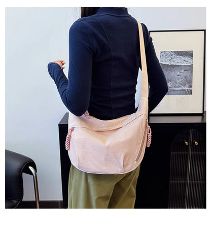 Casual Canvas Crossbody Bags Korean Simplified Large Capacity Sports Hobos Bag Solid Color Lightweight Dumpling Bag Women