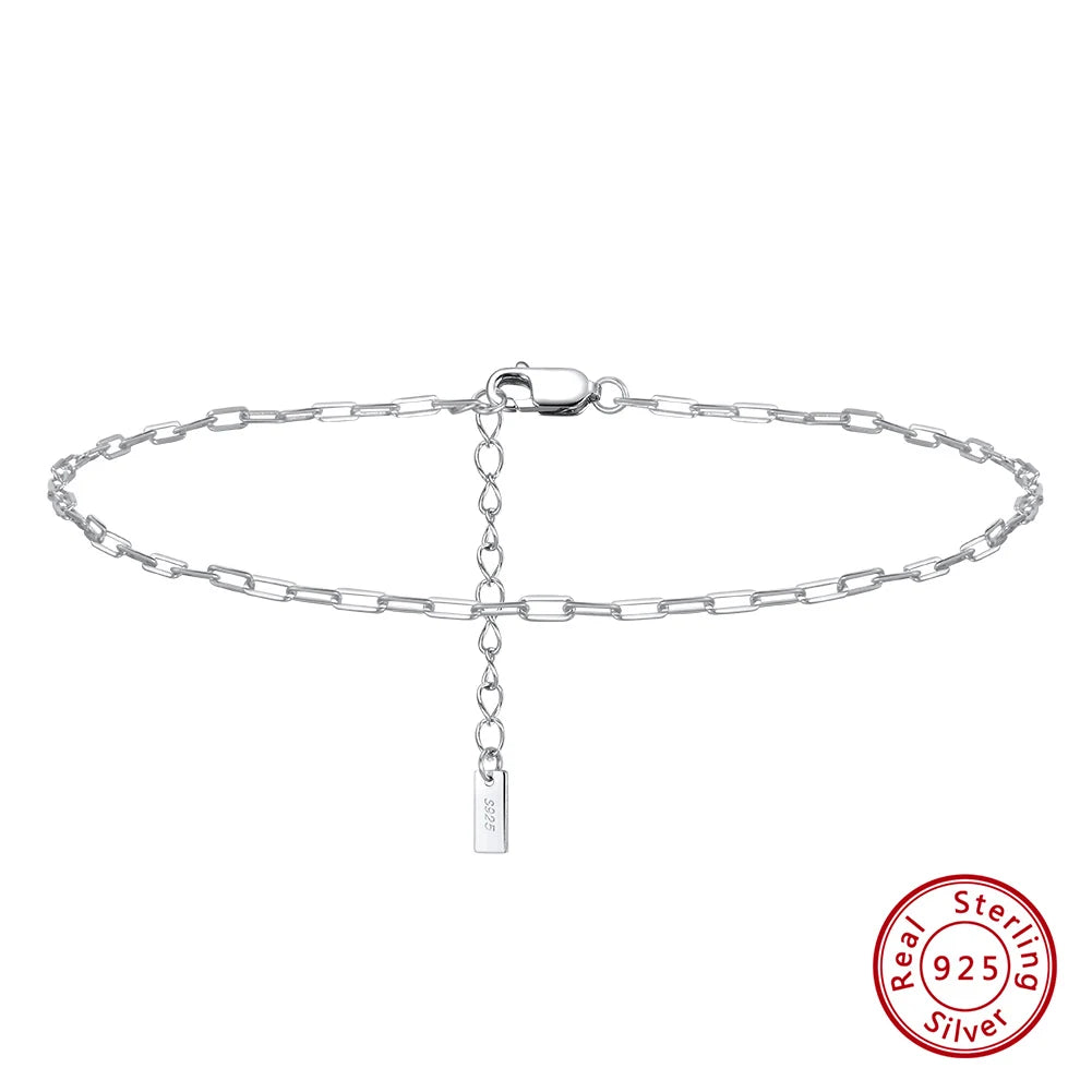 Rinntin Italian Sparkle Mirror Link Chain Anklet Women's 925 Silver Summer Foot Chain Bracelet Fashion Ankle Straps Jewelry SA29