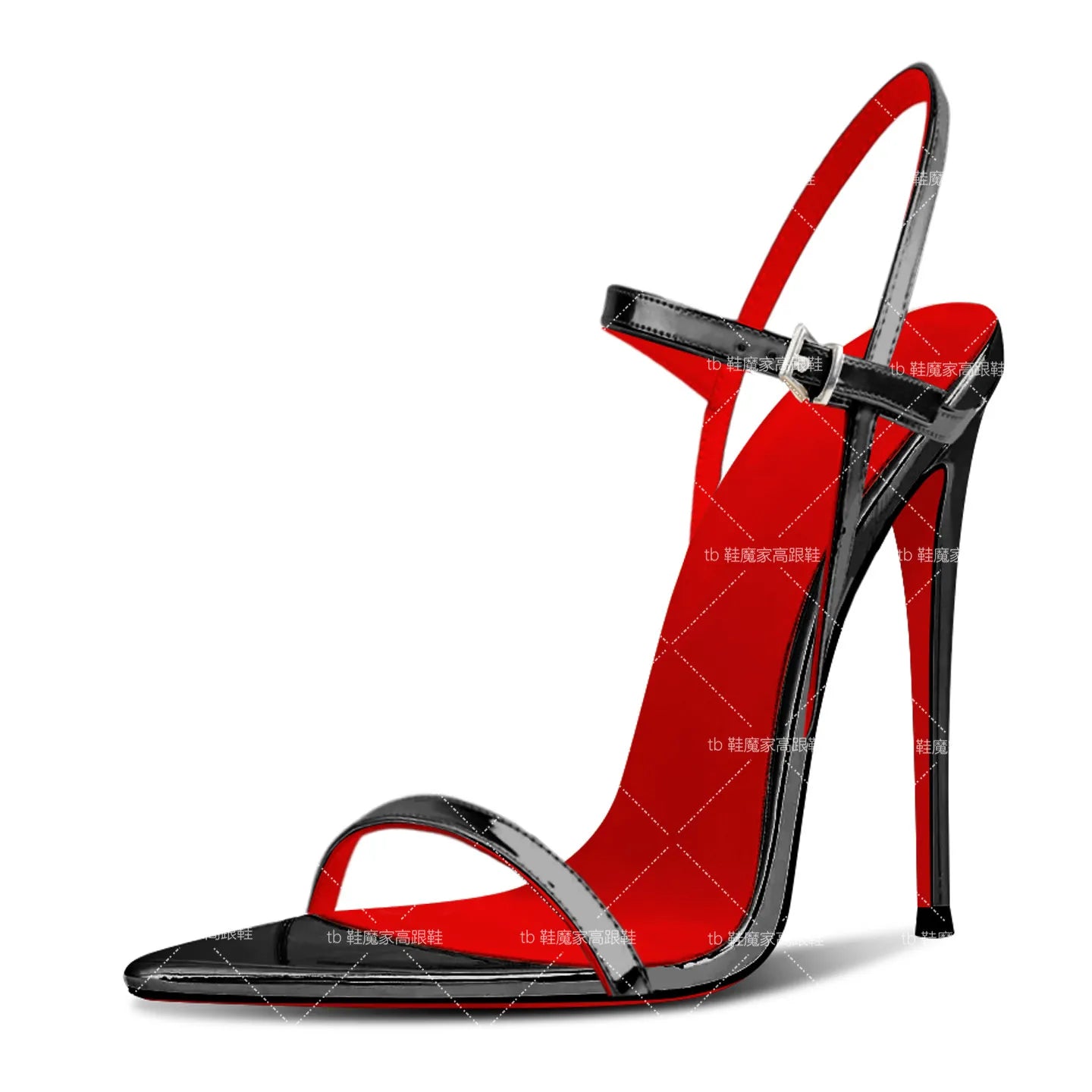 Summer new sexy 12cm white high heels, women's pointed ultra-fine heels with a single buckle strap, plus size lace up sandals