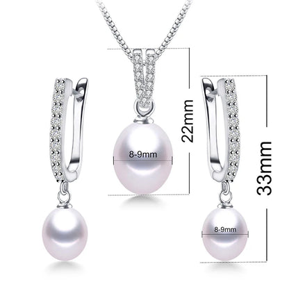 YWYC Horseshoe 8-9mm Rice Freshwater Pearl Earrings&Necklaces Jewelry Set for Women 925 Sterling Silver 45cm Pendant Necklace
