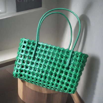 Plastic Hollow Weave Bag Countryside Style Large Capacity Beach Tote Bag Bohemian Style Bucket Bag Woman PVC Handbag Girls