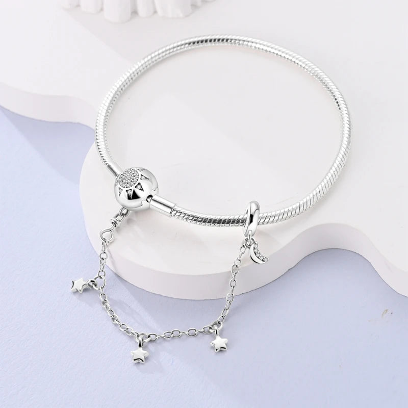 925 Sterling Silver Travel Plane Snake Basic Chain Cat and Moon Bracelet fit Original Charm Beads DIY Women Design Jewelry Party
