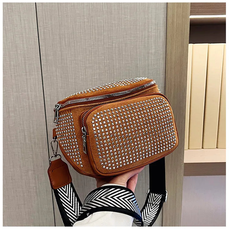 Fashion Shiny Women crossbody bags PU leather Wide strap Female Shoulder bags Ladies Waist Pack and Purses Saddle Chest Bags