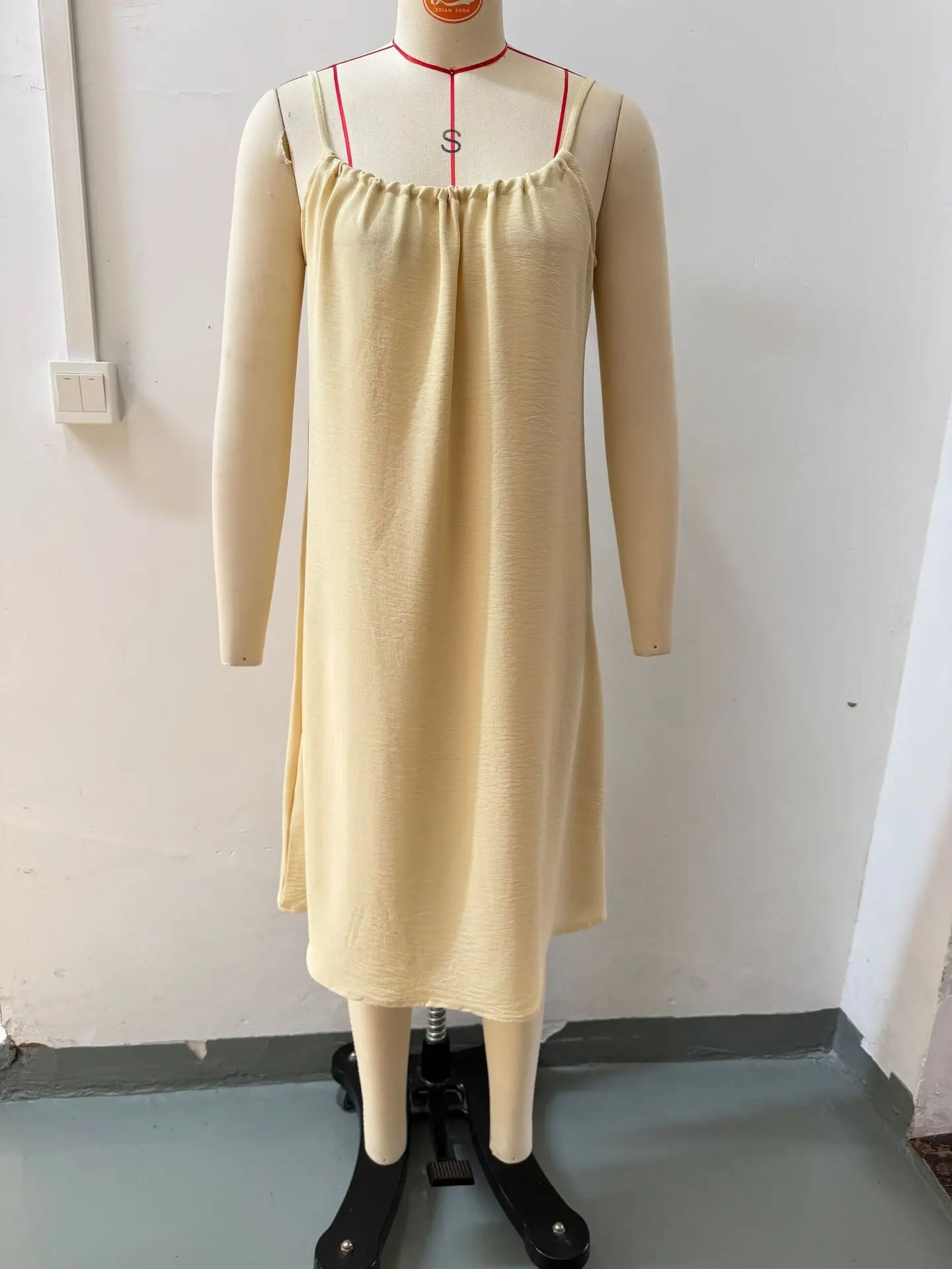 Summer Women Spaghetti Strap Dress Solid Color Loose Casual Midi Dress Sleeveless A-Line Beach Sundress