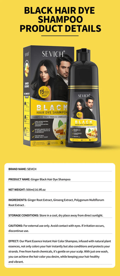 500ml Black Dyed Shampoo Instant Dye Covers Natural Gray Hair Shampoo Black Hair Dye Herbal Ginseng Ginger White Hair Dyed Black