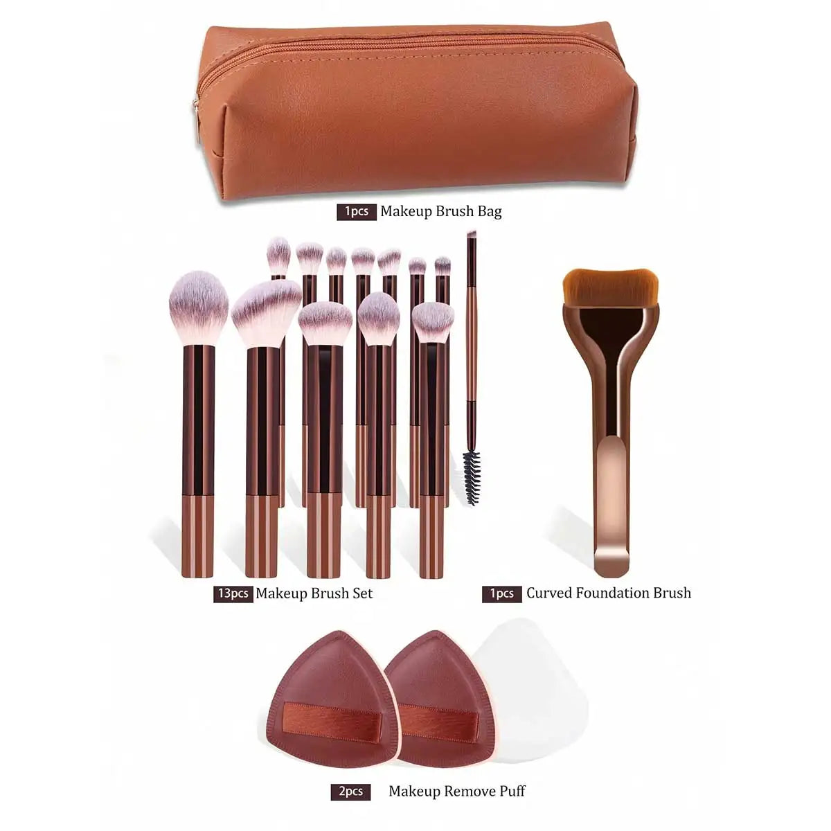 17pcs Professional Soft Long Aluminum Makeup Brush Set, Including Foundation Brush, Eyeshadow Brush, Eyebrow Brush, Blending