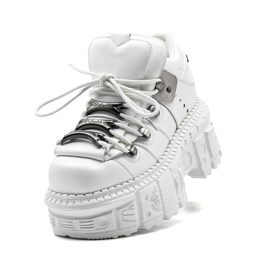 2026 Gothic Ankle Rock Boots Woman Sneakers New Punk Style Women Shoes Lace-up Heel Height Platform Shoes Woman Metal Decor