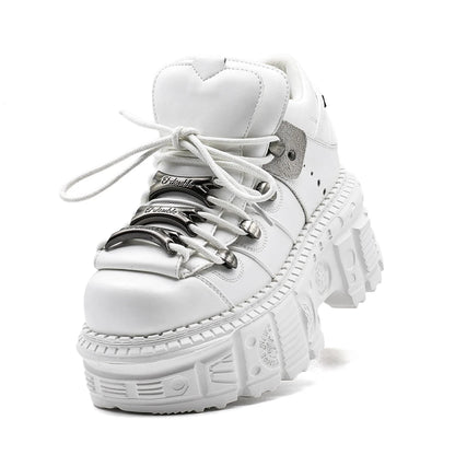 2026 Gothic Ankle Rock Boots Woman Sneakers New Punk Style Women Shoes Lace-up Heel Height Platform Shoes Woman Metal Decor