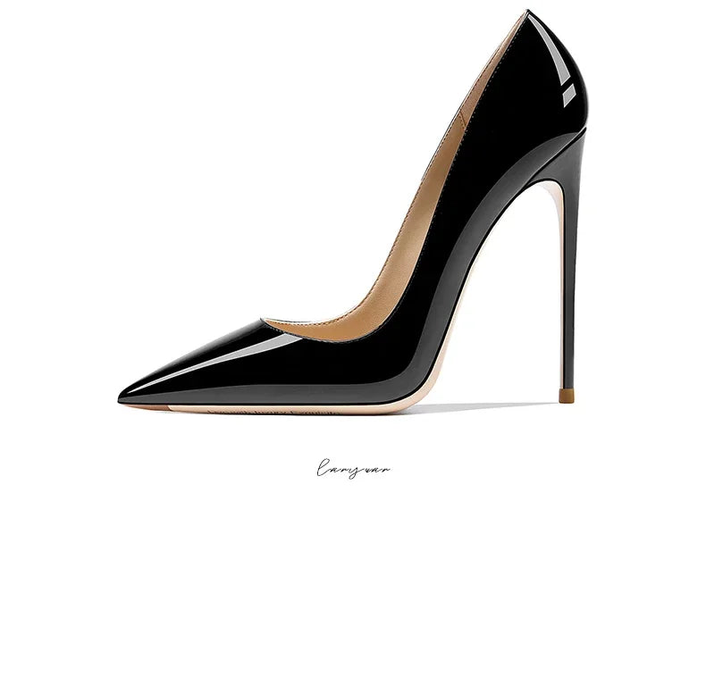 HLTINO Navy Blue Bright Shoes for Spring Summer Women Patent Leather High Heels Pointed Toe Sexy White Autumn Pumps