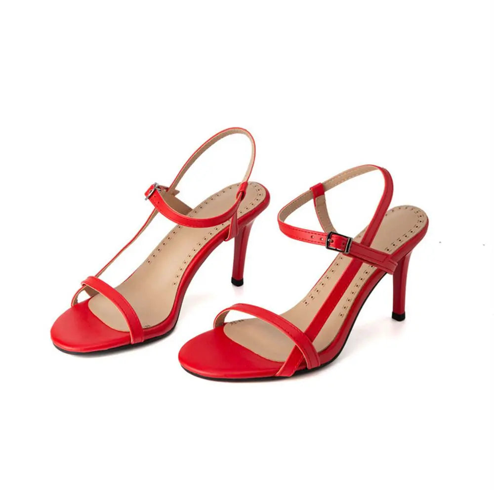 Peep Toe Ankle Strap Heeled Sandals for Women Open Toe Thin Heel Shoes Green Nude Red Silver White Black Plus Size 33-54 H1689