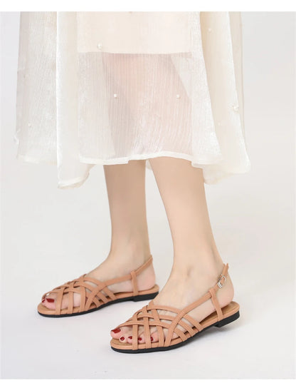 Women Roman Gladiator Flat Sandals Summer Soft Bottom Open Toe Narrow Band Weave Casual Shoes Plus Size Sandalias босоножки