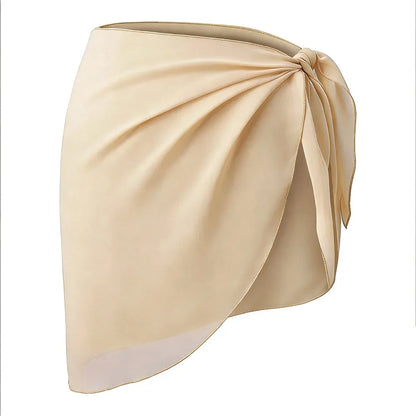 Summer Women Short Solid Sarong Swimsuit Coverups Beach Bikini Wrap Sheer Short Skirt Chiffon Skirt Scarf Swimwear Cover-ups