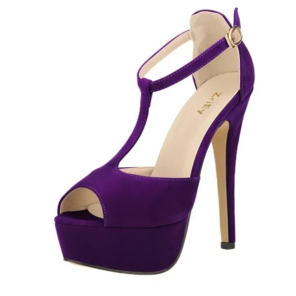 2026 New Women Platform Suede High Heels Sandals 14CM Sexy Peep Toe Ankle Strap Stilettos Pumps T-Strap Party Wedding Shoes