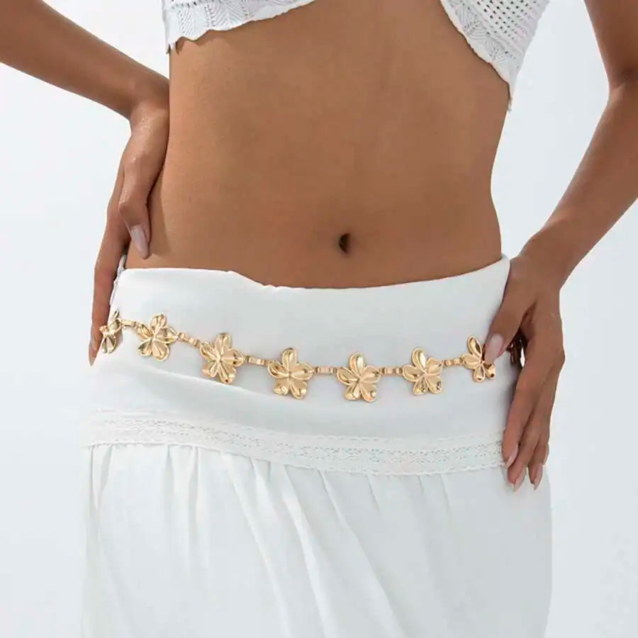 IngeSight.Z Exquisite Metal Large Flower Bikini Belly Waist Chain Women Fashion Summer Sexy Beach Party Belt Dress Body Jewelry