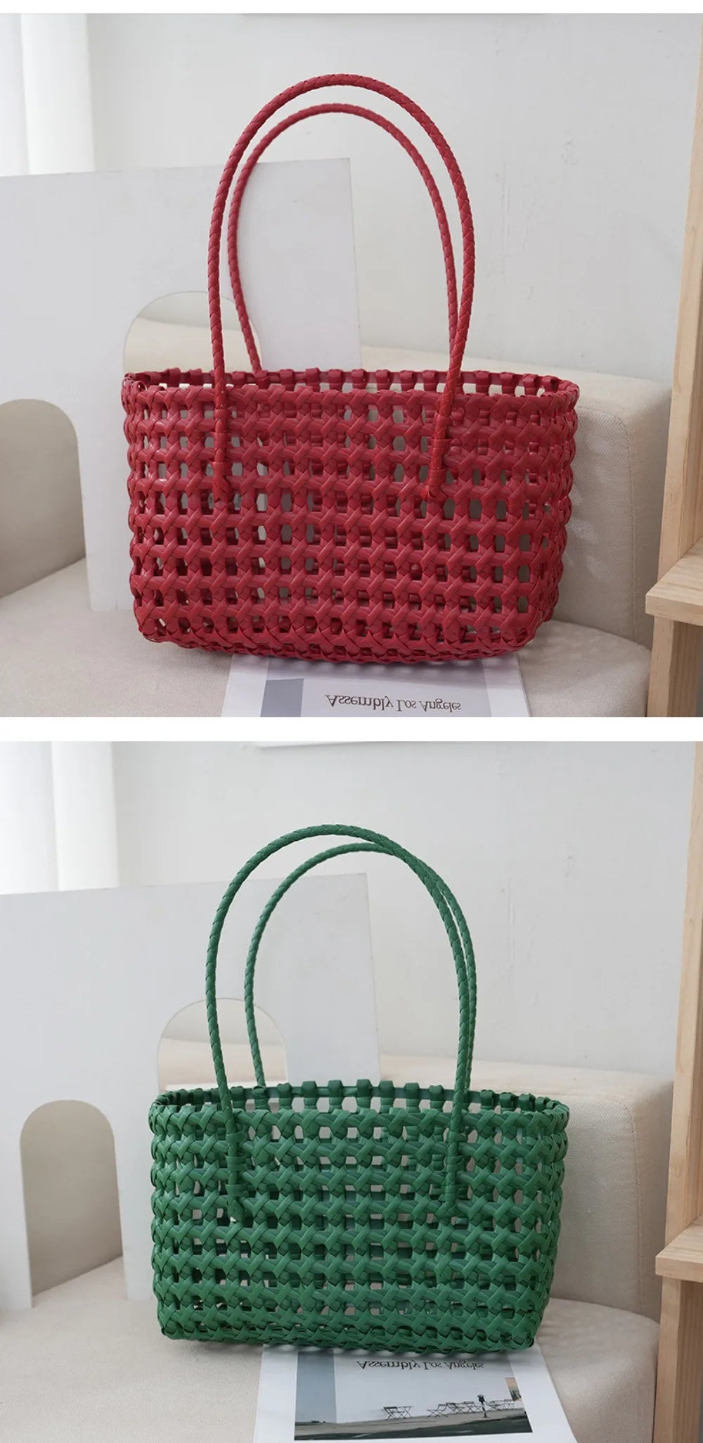Plastic Hollow Weave Bag Countryside Style Large Capacity Beach Tote Bag Bohemian Style Bucket Bag Woman PVC Handbag Girls