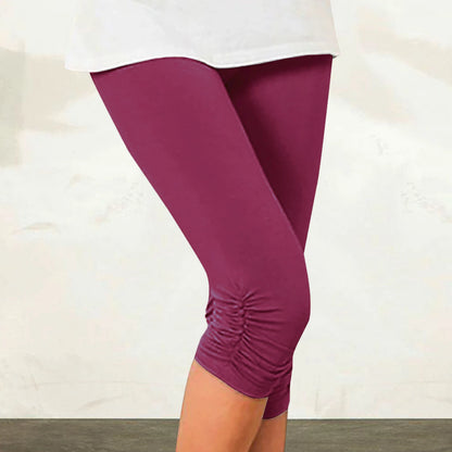 Elastic High Waist Sporty Women Clothing Skinny Pants Elastic Quick Dry 3/4 Sports Leggings Short Trousers Casual Solid Summer