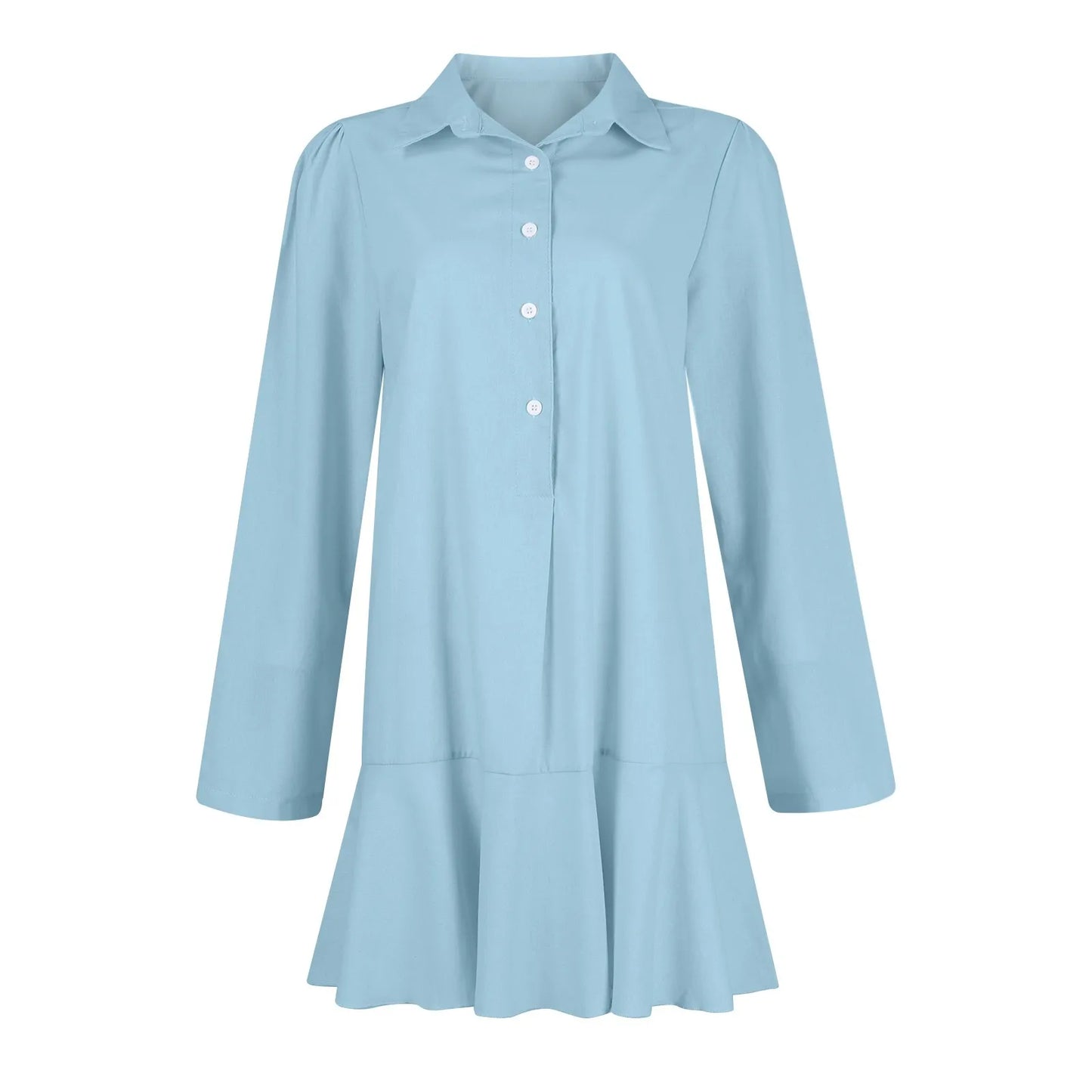 Women Loose Dresses Fashion Casual Half Open Shirt Hem Ruffle Classic Solid Dresses Daily Commute Date Simple Long Sleeve Dress