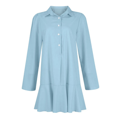 Women Loose Dresses Fashion Casual Half Open Shirt Hem Ruffle Classic Solid Dresses Daily Commute Date Simple Long Sleeve Dress