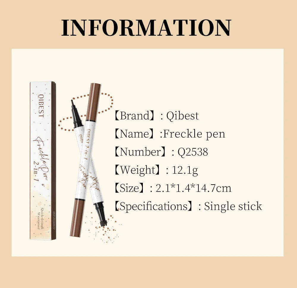 QIBEST Double-end Freckles Stamp Pen Makeup 2-IN-1 Freckle Seal Waterproof Face Concealer Contour Natural Brown Freckle Cosmetic