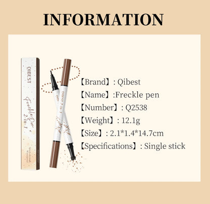 QIBEST Double-end Freckles Stamp Pen Makeup 2-IN-1 Freckle Seal Waterproof Face Concealer Contour Natural Brown Freckle Cosmetic