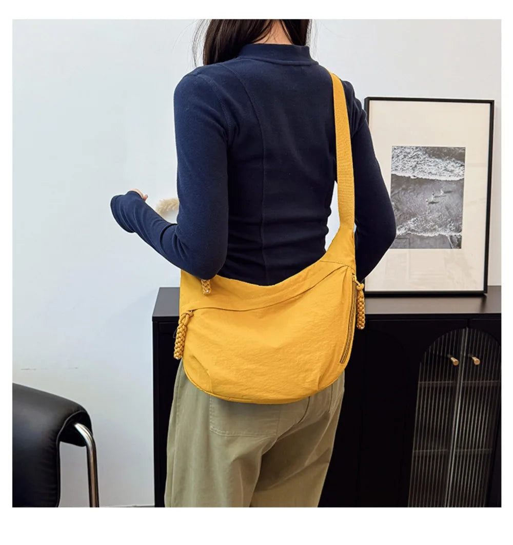 Casual Canvas Crossbody Bags Korean Simplified Large Capacity Sports Hobos Bag Solid Color Lightweight Dumpling Bag Women