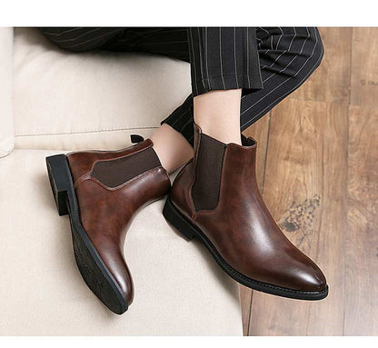 New Chelsea Boots Men Shoes PU Brown Fashion Versatile Business Casual British Style Street Party Wear Classic Ankle Boots