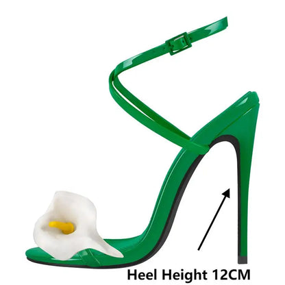 Onlymaker Women Open Toe Elegant Calla Lily Flower Sandals Wedding Heels Dressy Slingback Kitten Heel Summer Strappy Sandals