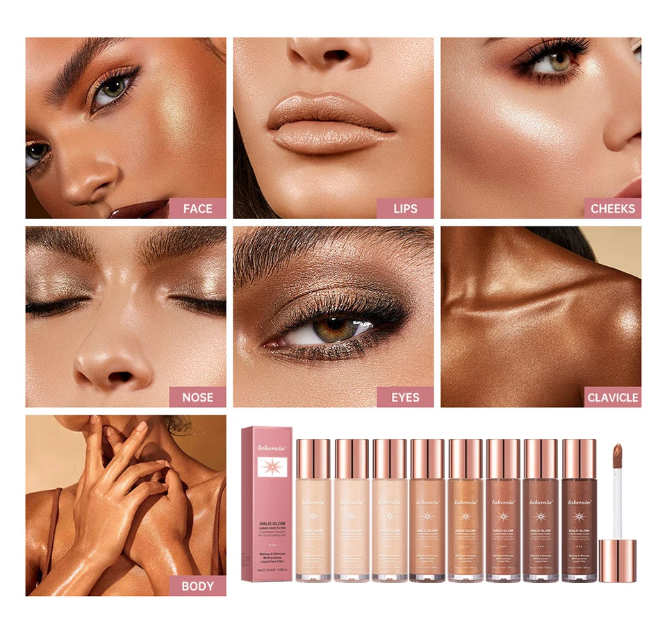 Halo Glow Liquid Filter Liquid Highlighter Face Contouring Pearlescent Makeup Brightener Bronzer Glow Body Face Contour Shimmer