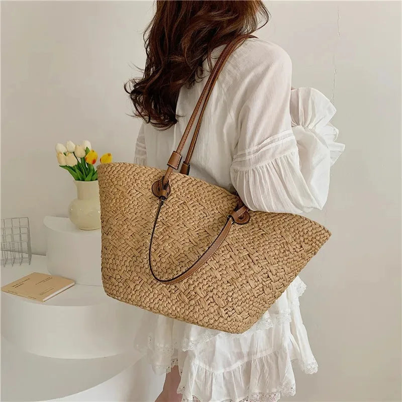Casual Large Capacity Tote Designer Wicker Woven Women Handbags Summer Beach Bali Straw Bag Lady Travel Big Basket Purse