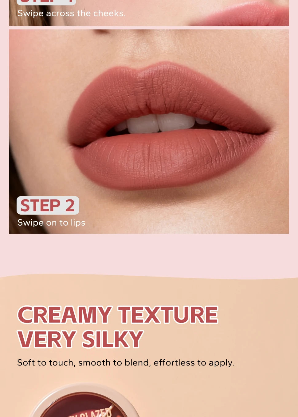 3-color blush palette-cream 2-in-1 multifunctional facial lip makeup, berry, pink, red waterproof