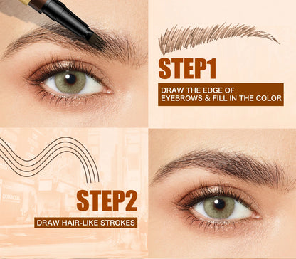 Four-pronged eyebrow pencil, four-end, long-lasting, non-smudged, water-resistant, anti-smudged eyebrow pencil