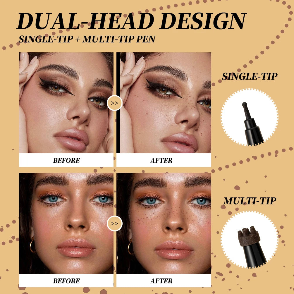 QIBEST Double-end Freckles Stamp Pen Makeup 2-IN-1 Freckle Seal Waterproof Face Concealer Contour Natural Brown Freckle Cosmetic