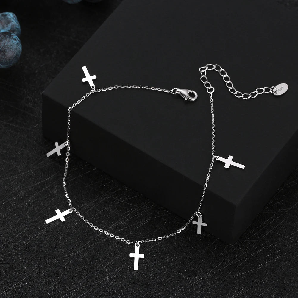 Rinntin Italian Sparkle Mirror Link Chain Anklet Women's 925 Silver Summer Foot Chain Bracelet Fashion Ankle Straps Jewelry SA29