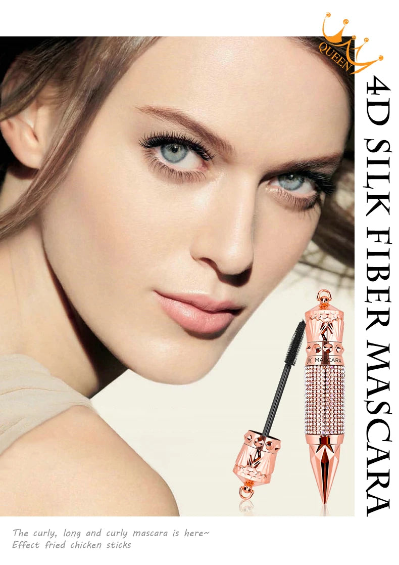 Mascara Waterproof Smudge Proof Elongate Eyelashes Makeup Tool, Natural Thick Curling, Rhinestone Decorative Shell