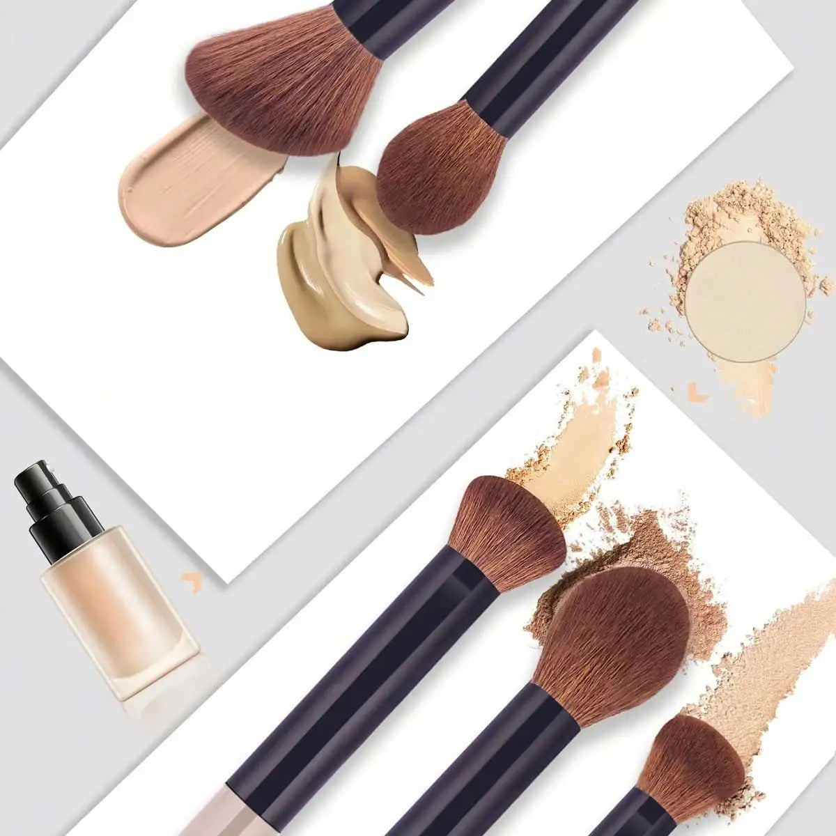 17pcs Professional Soft Long Aluminum Makeup Brush Set, Including Foundation Brush, Eyeshadow Brush, Eyebrow Brush, Blending