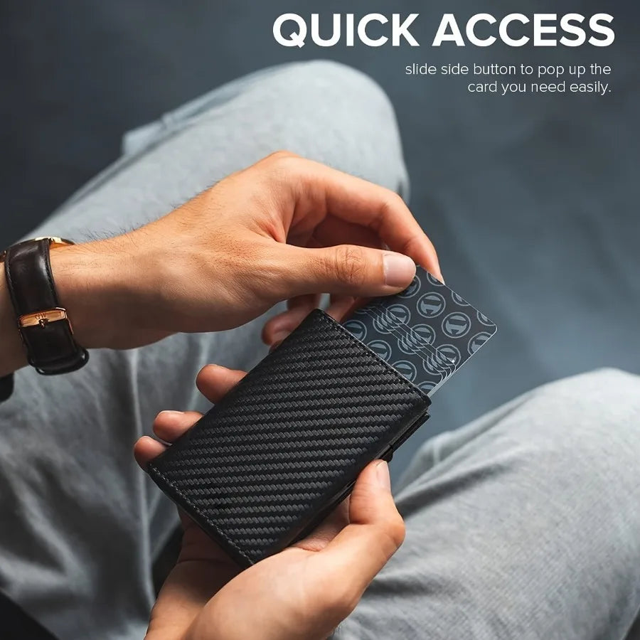 Men and women  Minimalist RFID Blocking Wallet-Automatic Pop-up Metal Credit Card Holder,Zipper Coin Purse Business Card Wallet
