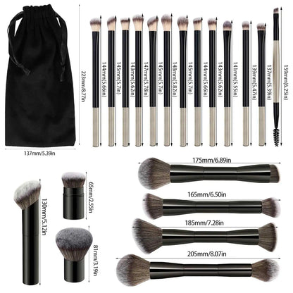 20pcs/set Pro Makeup Brushes Double Ended Foundation Concealers Blush Eye Shadows Brush for Liquid Cream Powder Blending