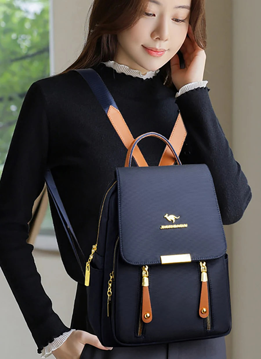 Hot Selling Solid Color Zipper Oxford Fashion Women's Backpack 2024 New Versatile Commuting Large Capacity Soft Female Back Pack