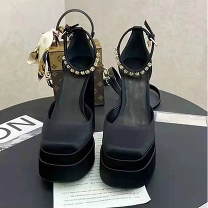 New Fashion Women Pumps Retro Mary Janes Chunky Heels Sandals Spring Platform Dress Party Wedding Basic Shoes Woman Big Size